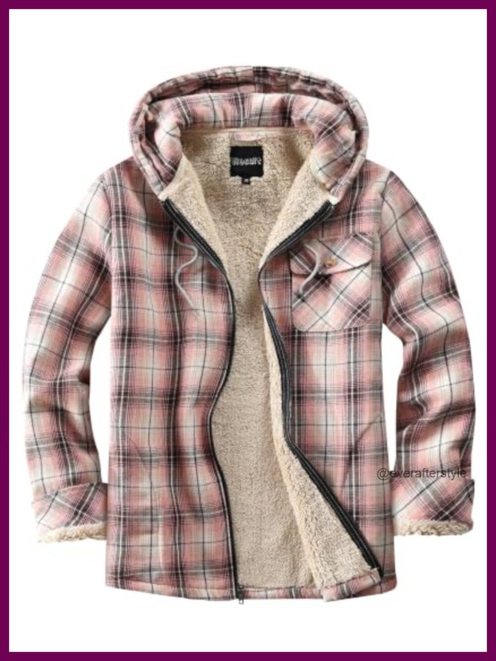 Fleece Flannel Plaid Jacket Sherpa Lined Hoodie Full Zip